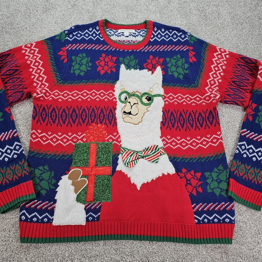 Christmas Llama Ugly Funny Sweater Celebrate Together Womens Size XXL Red‎